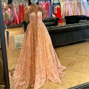 Rachel Allan size 0, with multi colored sequins /lace throughout.